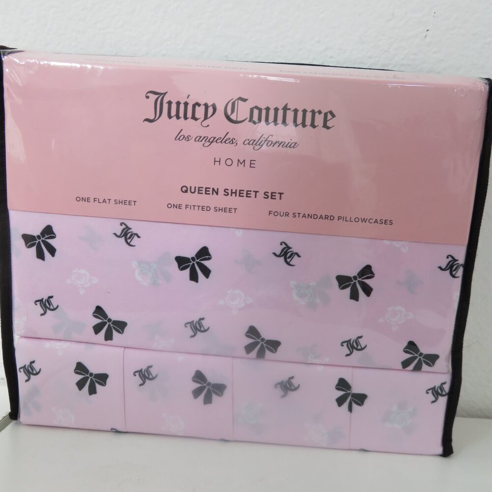 Juicy Couture 6 Pcs Bow & Logo Print Queen Sheet set